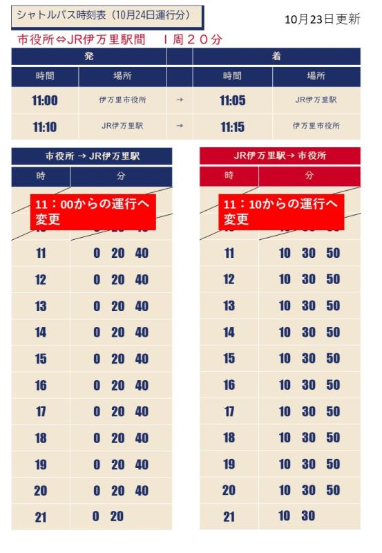 無料シャトルバス（10月24日運行分）